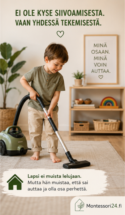 Lapsi imuroi kotona — ei ole kyse siivoamisesta, vaan yhdessä tekemisestä.